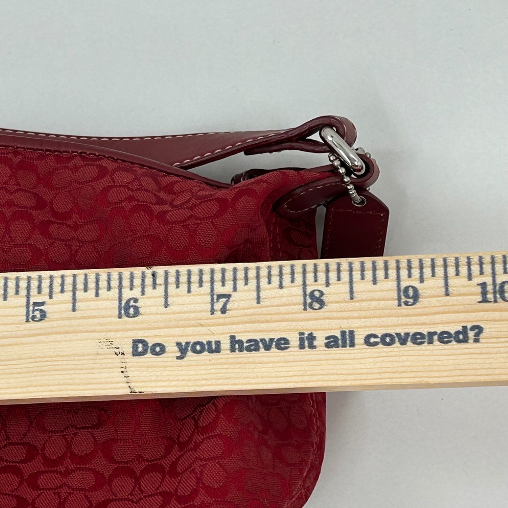 Coach Red Mini Signature Jacquard Canvas Leather Small Hobo Shoulder Bag - Picture 10 of 11